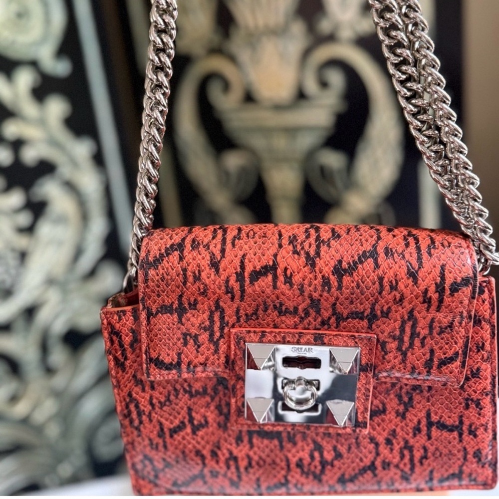 Italian designer SALAR snake print mini embossed leather with silver chain - Picture 5 of 6